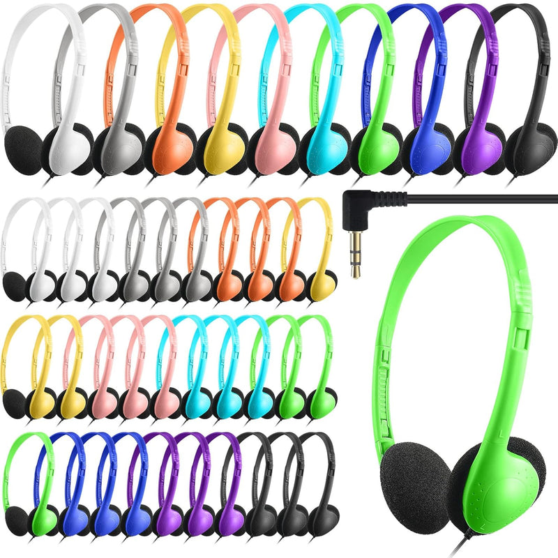 40 Pack Bulk Kids Headphones Multi Color Classroom Wired Headphone Comfortable