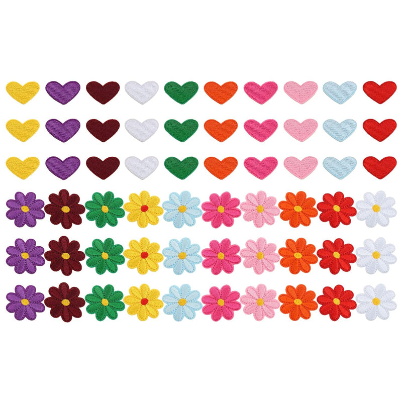 60 Pcs Colorful Heart Shaped Flower Appliques Patches, Mini Heart Flower Iron