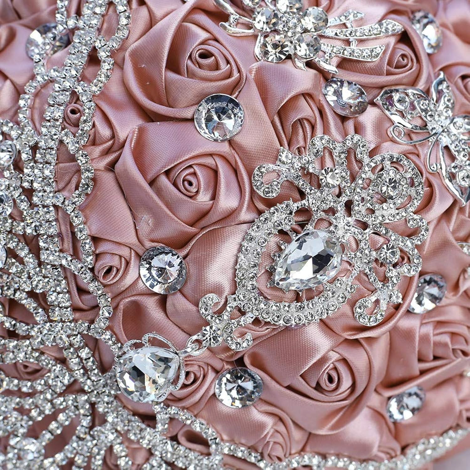 Handmade Luxury Wedding Bridal Bouquet Large Silk Rose Holding Toss Artificial Flowers Bouquets With Satin Ribbon Pearls Rhinestone For Bride Vintage Royal Wedding Bouquet (Dark Pink)