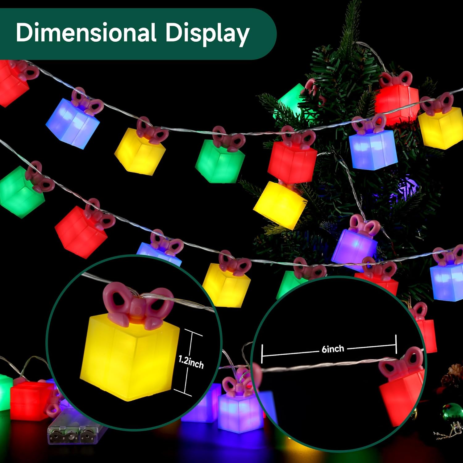 Christmas Lights, 10 Ft 20 Leds Multi Colored Gift Boxes String Lights Battery Operated 2 Modes Xmas Tree Lights For Ind