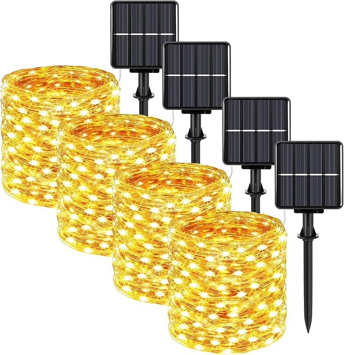 4 Pack Solar Fairy String Lights 288FT 800 LED Warm White Copper Wire Waterproof Outdoor Twinkle Lights 8 Modes for Garden Tree Patio Decor
