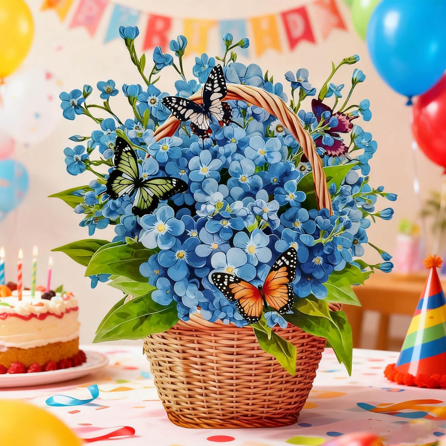 Pop Up Birthday Card,3D Greeting Cards,Get Well Card,Thank You Cards,Birthday Gift For Women Men Kids Mom Friend (Blue-Flower)