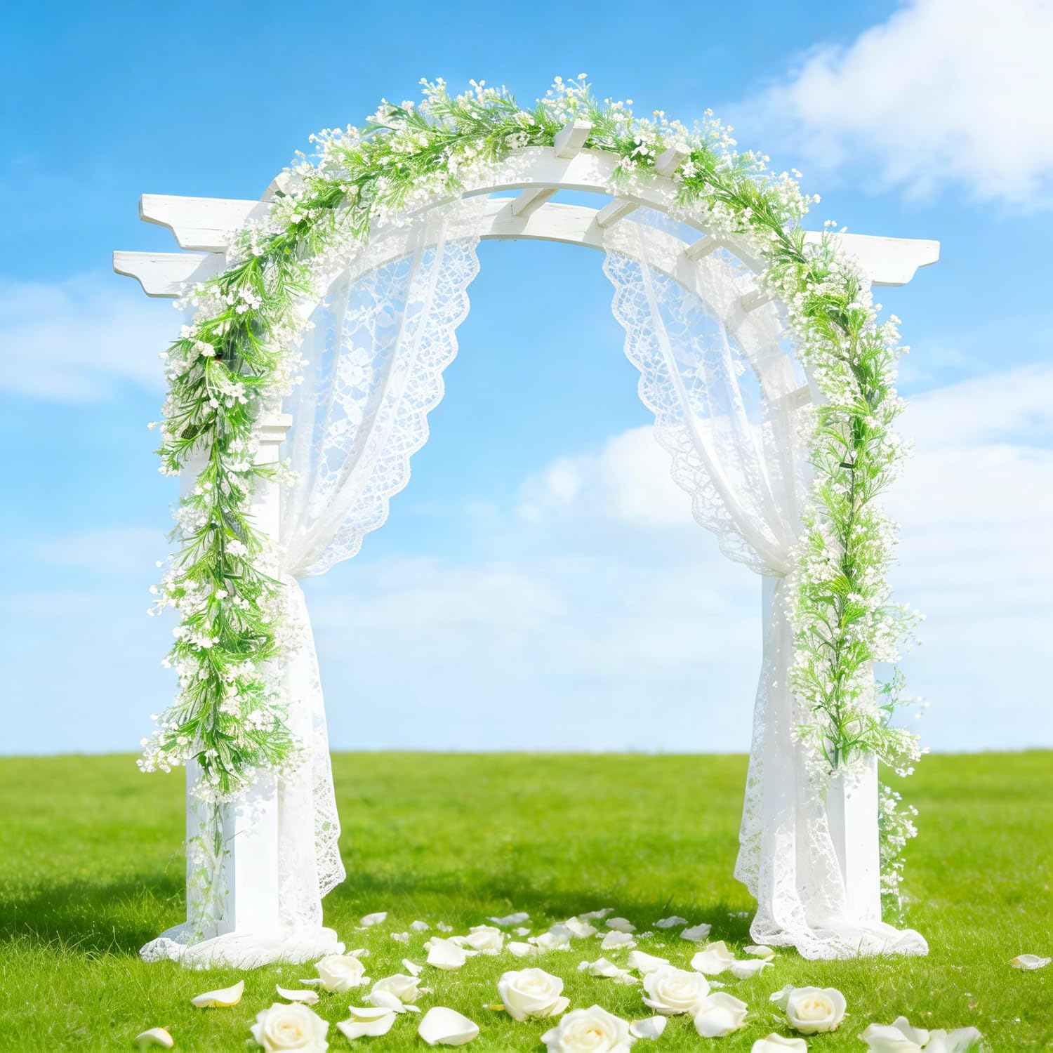 5.9Ft Babys Breath Artificial Flowers Garland - 1Pcs Lush Baby Breath Flowers Artificial Bulk Vines, White Flower Garlands For Wedding Arch Party Fireplace Backdrop Indoor Outdoor Decor