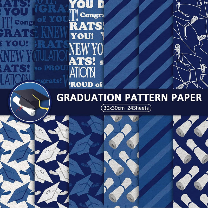 12 Designs Graduation Pattern Paper 24 Sheet Blue Scrapbook Paper Doub