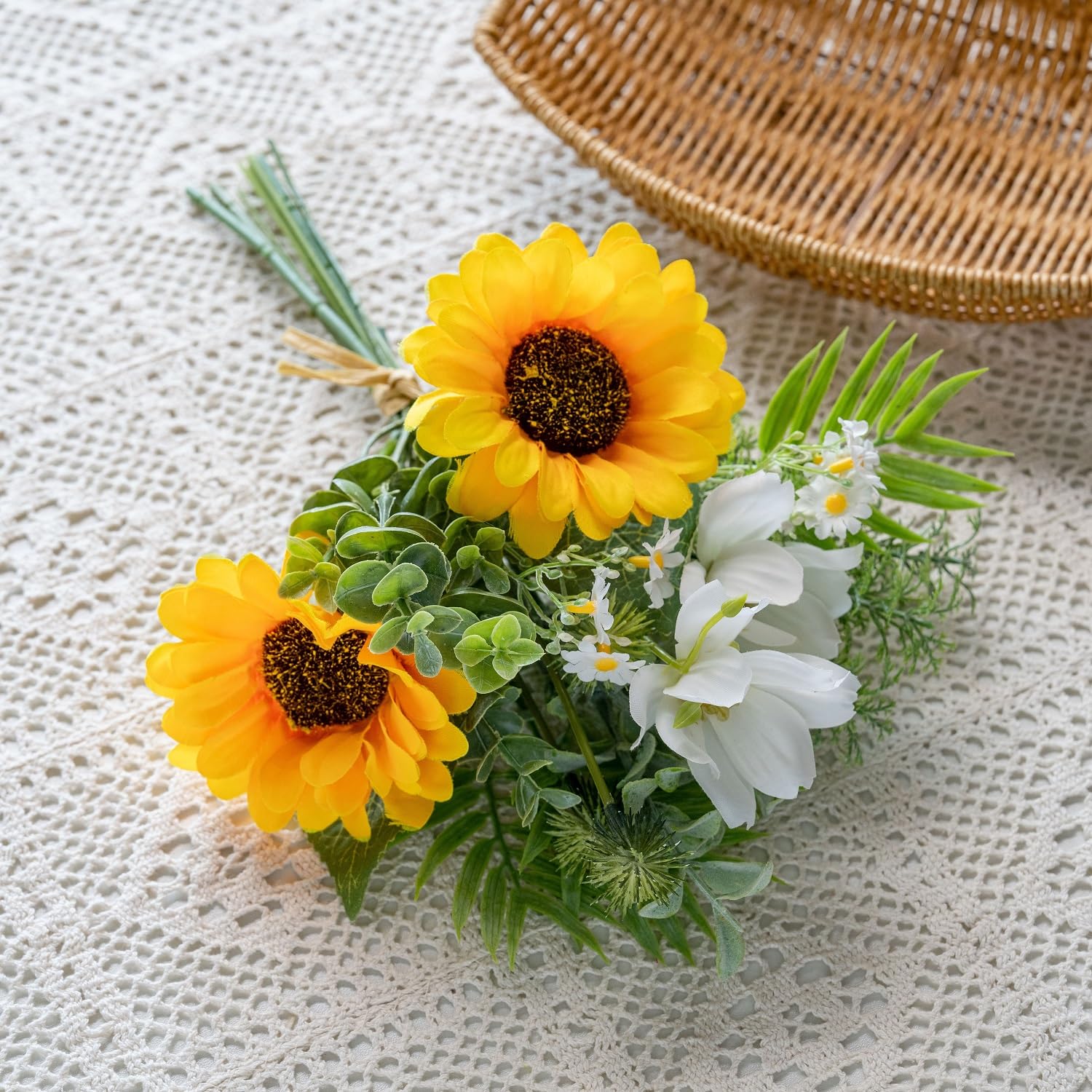Artificial Sunflowers For Decoration, Fake Flowers Bouquet Handcrafted, For Home Office Decor, Kitchen Dining Table Decor, Farmhouse Centerpiece Table Decoration