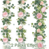2 Pack 13Ft Flower Garland, Artificial Rose Vine Fake Flower Garland Silk Rose Peony Hanging Vine Faux Floral Garlands For Wedding Party Arch Table Wall Backdrop Decoration (Light Pink, 2Pcs)