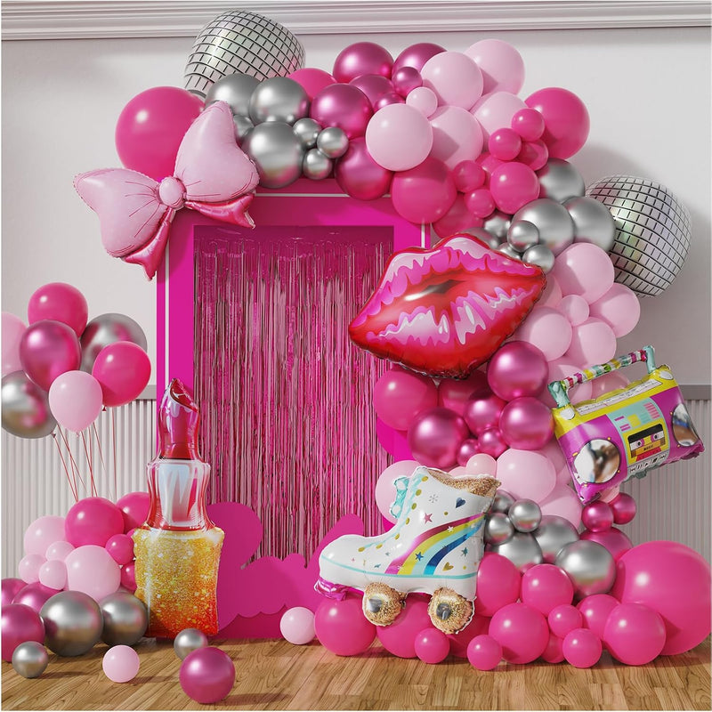 Pink Balloon Garland Arch Kit Hot Pink Metallic Rose Gold Silver Disco