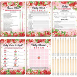 145 Pcs Baby Shower Games Activities Cards With 20 Pencils Includes Baby Bingo Description And Wishes Guess Who Price Is Right Word Scramble Game(Strawberry)