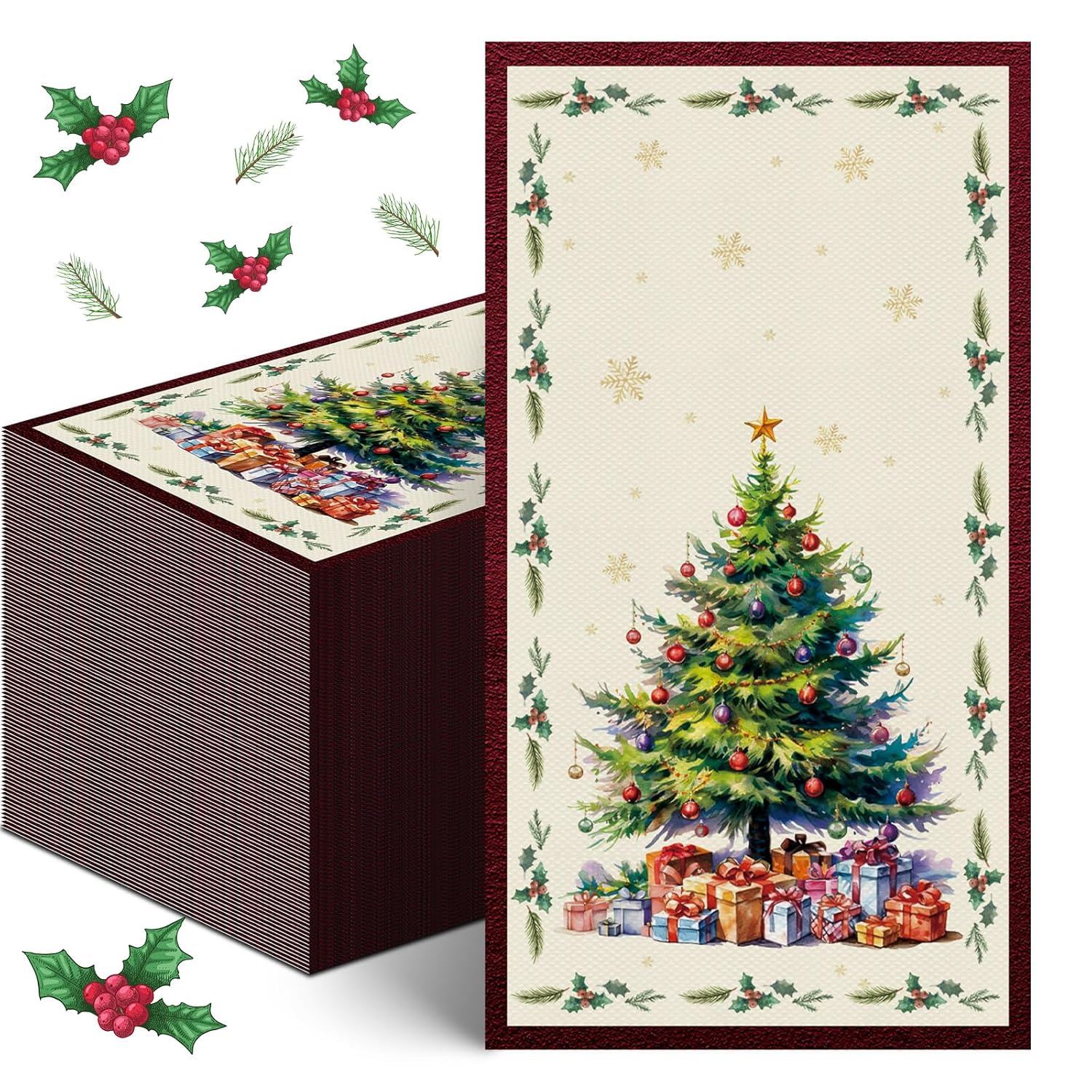 100 Pcs Christmas Thanksgiving Paper Napkins 2 Ply Merry Christmas Fall Thanksgiving Dinner Napkins Disposable Guest Towel For Winter Holiday Cocktail Party Decor Supplies (Warm Gift)