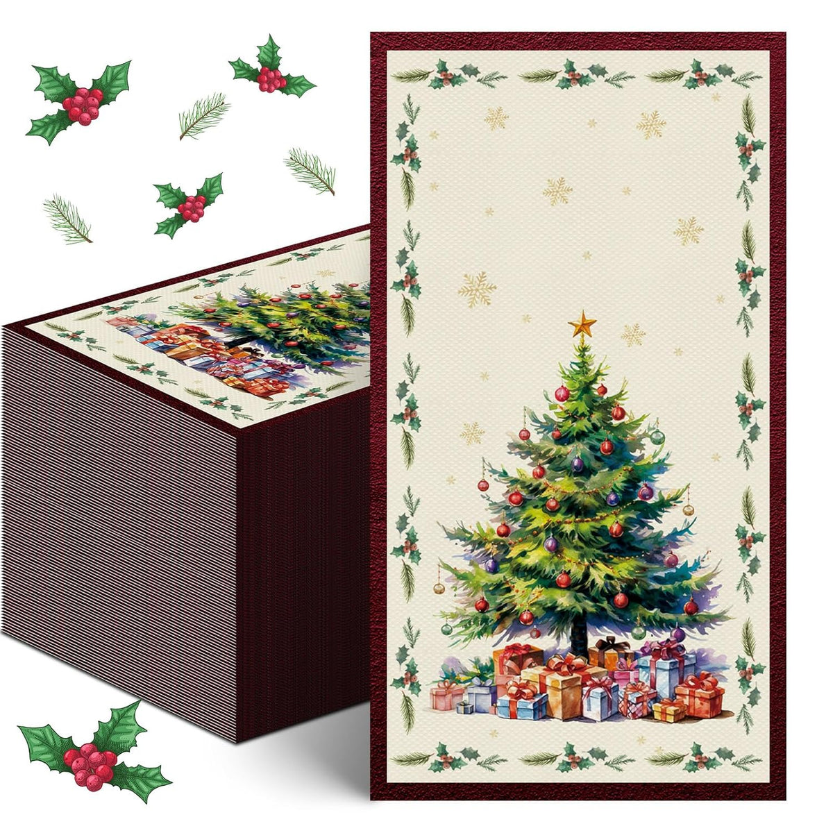 100 Pcs Christmas Thanksgiving Paper Napkins 2 Ply Merry Christmas Fall Thanksgiving Dinner Napkins Disposable Guest Towel For Winter Holiday Cocktail Party Decor Supplies (Warm Gift)