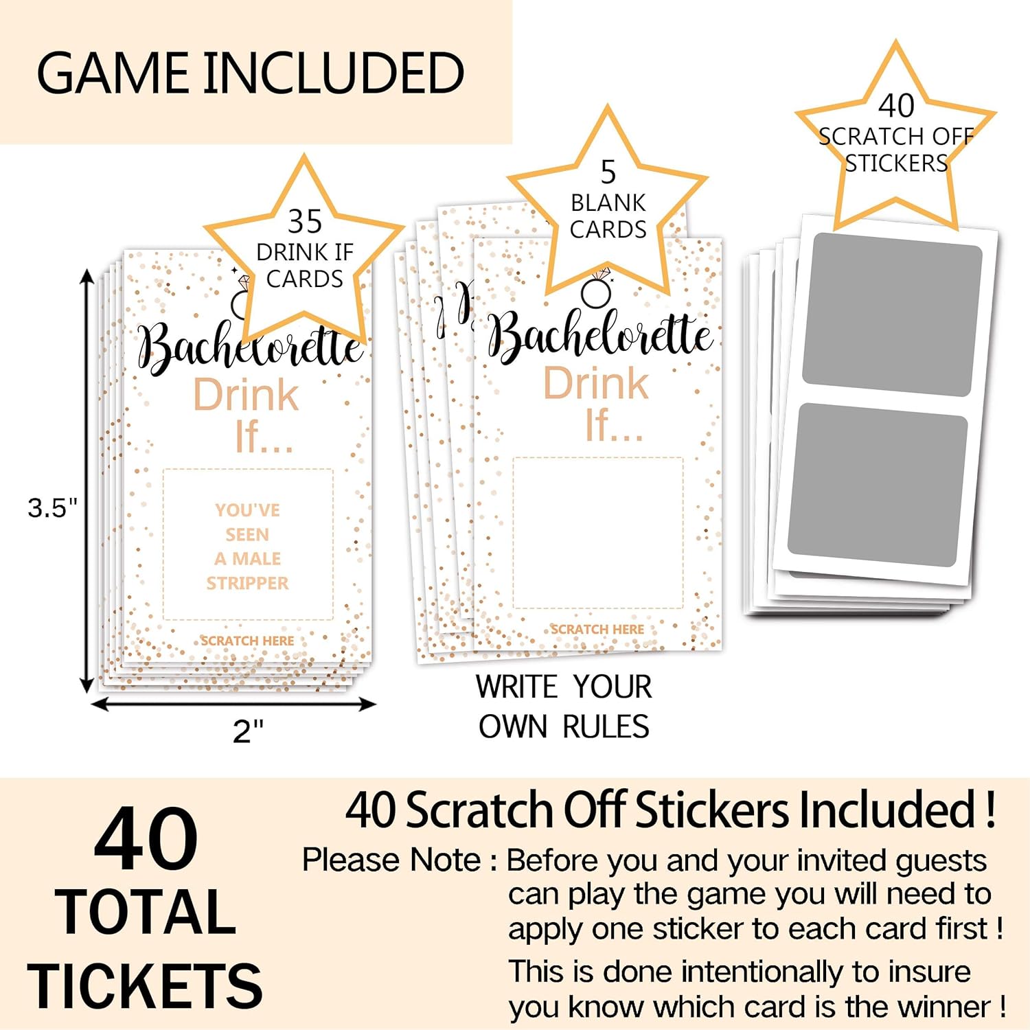 Bachelorette Party Drinking Games - Drink If Games Scratch Off Cards - Perfect For Girls Night Out Activity,Bridal Showers,Bridal Parties,Wedding Showers,Engagement And Birthday - 40 Sheets(White)