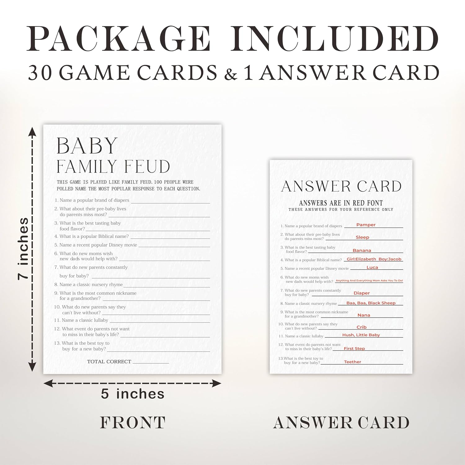 Baby Family Feud Game Kits For Baby Shower - Minimalism Pearl White - 30 Fill In The Blank Game Cards With 1 Answer Card Each Set, Gender Reveal, Gender Neutral?Party Favor & Supplies - A05