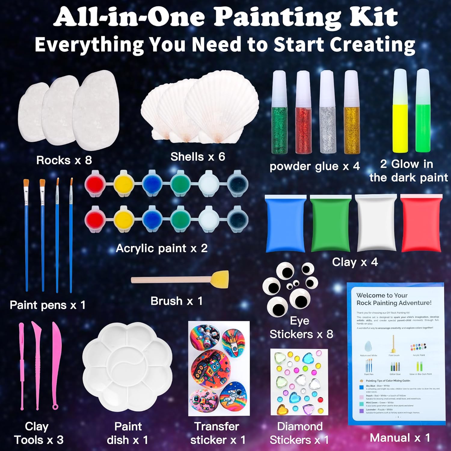 Glow In The Dark Rock & Shell Painting Kit Arts And Crafts For Kids Ages 6-12, Kids Craft Paint Kit, Art Supplies Toy, Creative Painting Kits, Christmas Toy Gifts For Boys Girls