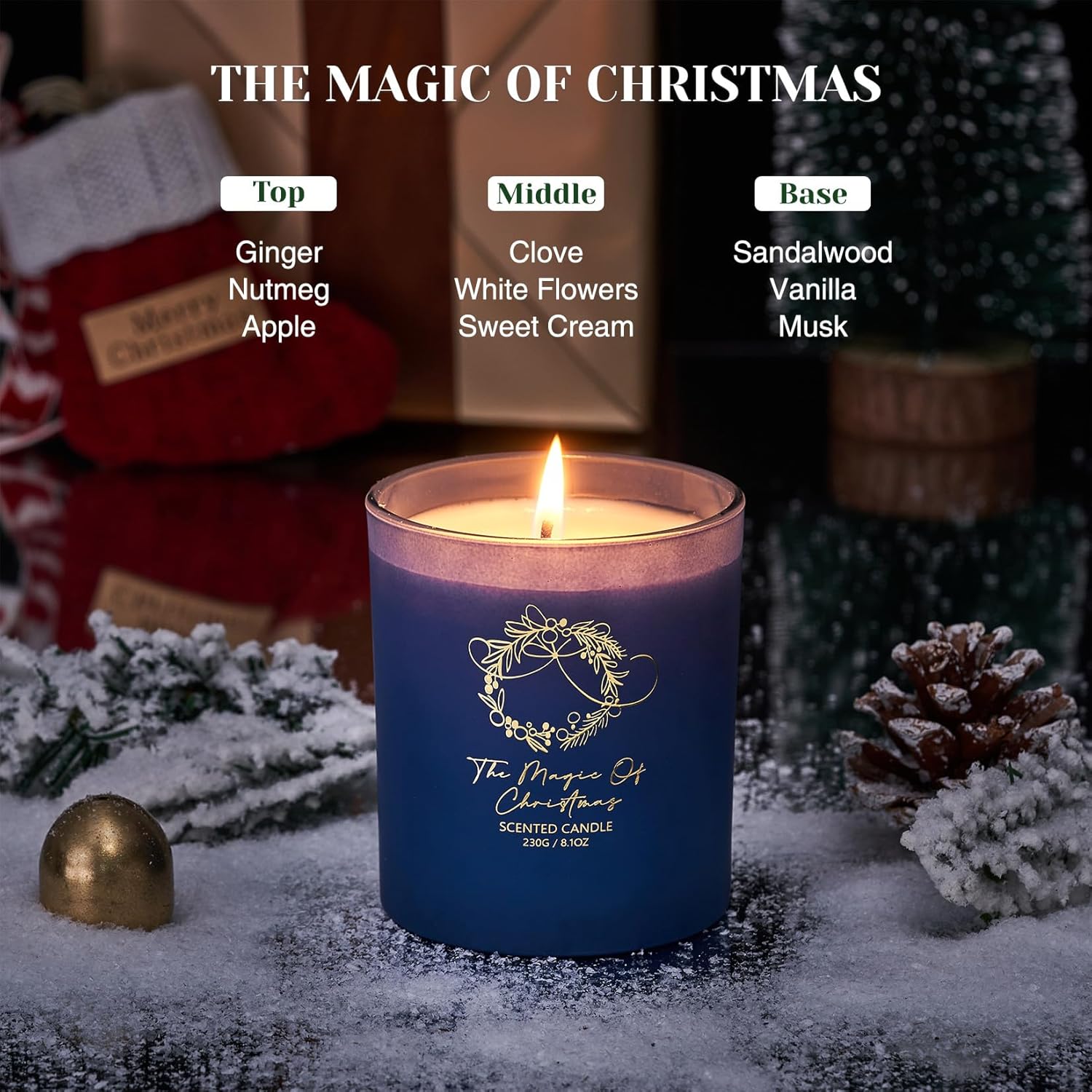 Christmas Holiday Candle - The Magic Of Christmas Scent, 8.1Oz Soy Wax, Ideal Winter Home Decor Gift For Women And Men