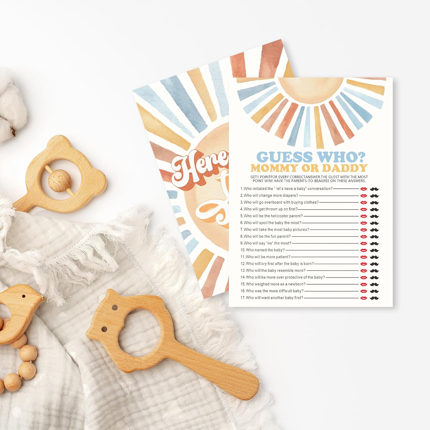 Sunshine Fill In Baby Shower Game Cards - Here Comes The Son - Mommy Or Daddy Game For Boys - Baby Announcement Gender Reveal Baby Shower Party Activities For New Parents To Be - A06