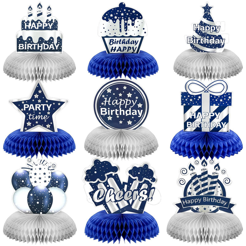 9 Pieces Happy Birthday Table Decorations For Men Blue Silver Birthday