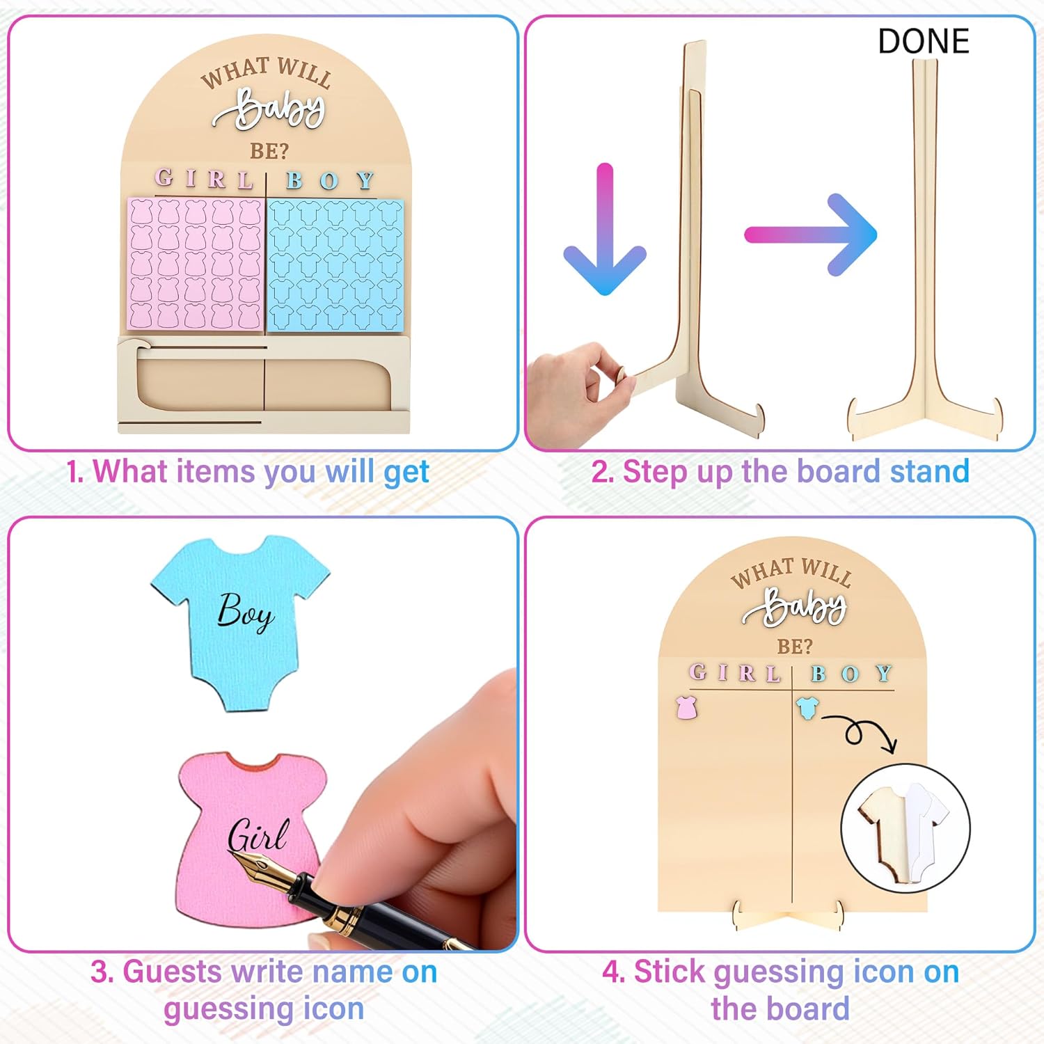Wooden Gender Reveal Voting Board With Stand He Or She Game Guessing Sign Voting Stickers For Gender Reveal Party Supplies Decoration Baby Shower Game