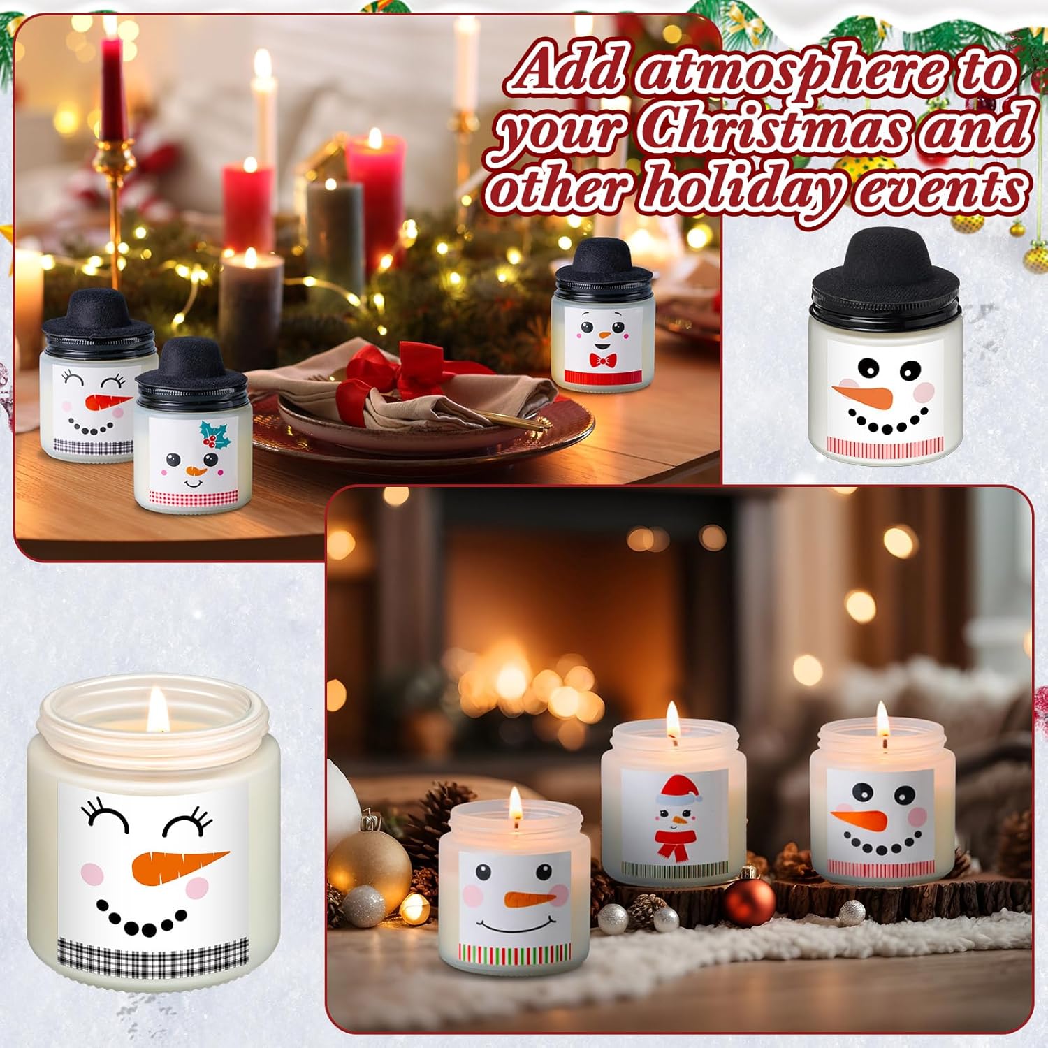 12 Pcs Christmas Candles Bulk Gifts Set For Women Men 3.5Oz Snowman Scented Candles Jar Soy Wax Candle With Mini Snowman Decor Cap For Christmas New Year Winter Decor
