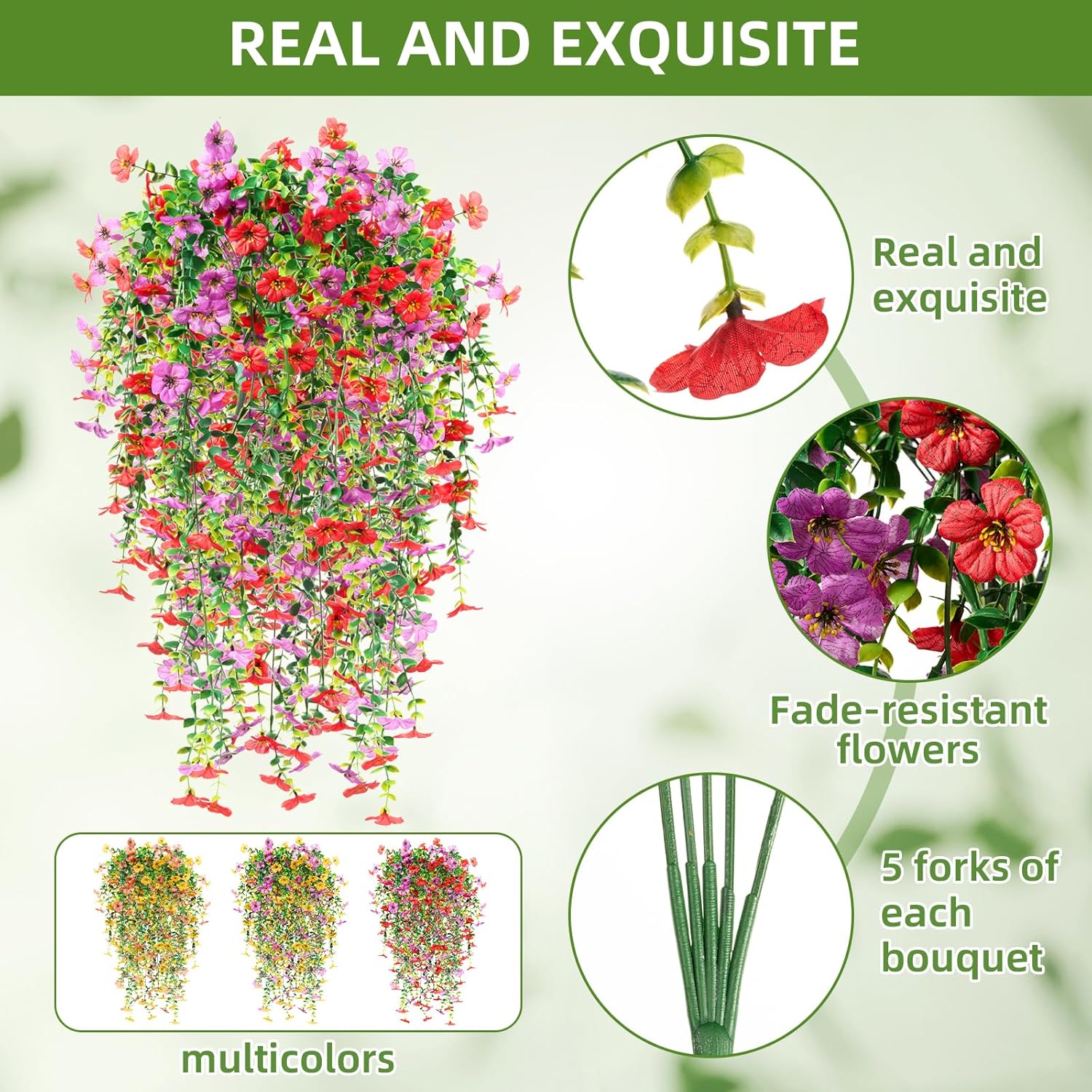 12 Pack Artificial Hanging Flowers Plants For Outdoors 30 Inch Uv Resistant Fake Plastic Faux Artificial Plants Bulk For Planter Porch Patio Yard Garden Wedding Wall Indoor