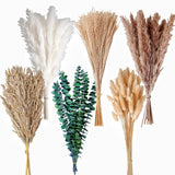 110 Pcs Of Boho Pampas Grass Decor, Naturally Dried Pompas, Bunny Tails Dried Flowers, And Dried Eucalyptus. Perfect For Weddings, Boho Party Decorations, And Table Decor.