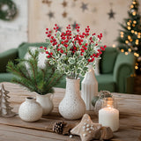 10 Pcs Christmas Flowers Artificial Red Berry Picks Decor, Holly Berries Stems, Christmas Tree Decoration, Winter Bouquet Silk Floral Arrangements Home Outdoor Indoor Ornaments