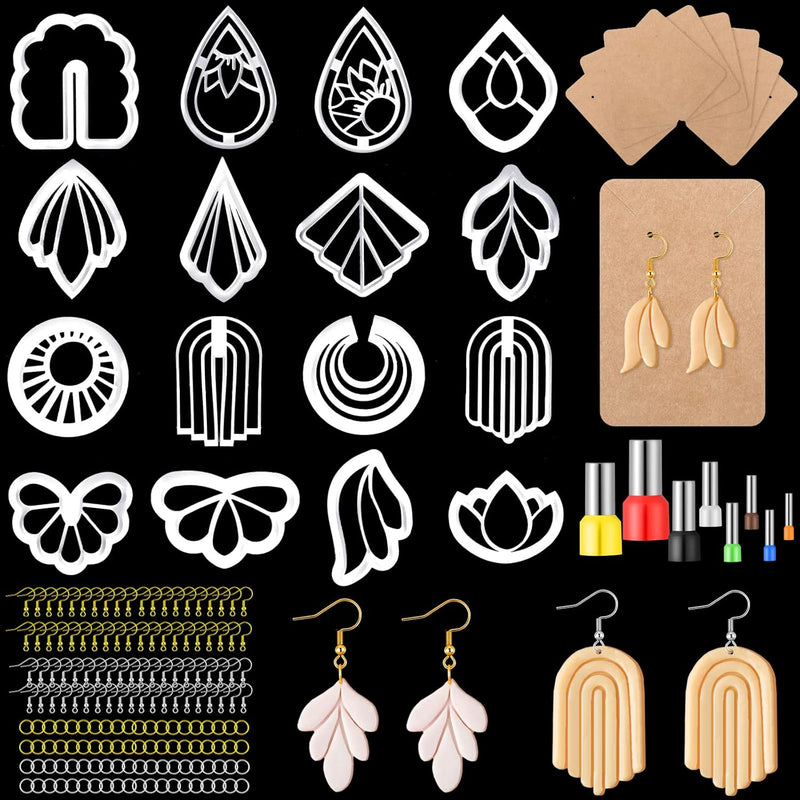 114 Pieces Bohemian Earring Cutters With Earring Cards Flowers And Leaf Clay C