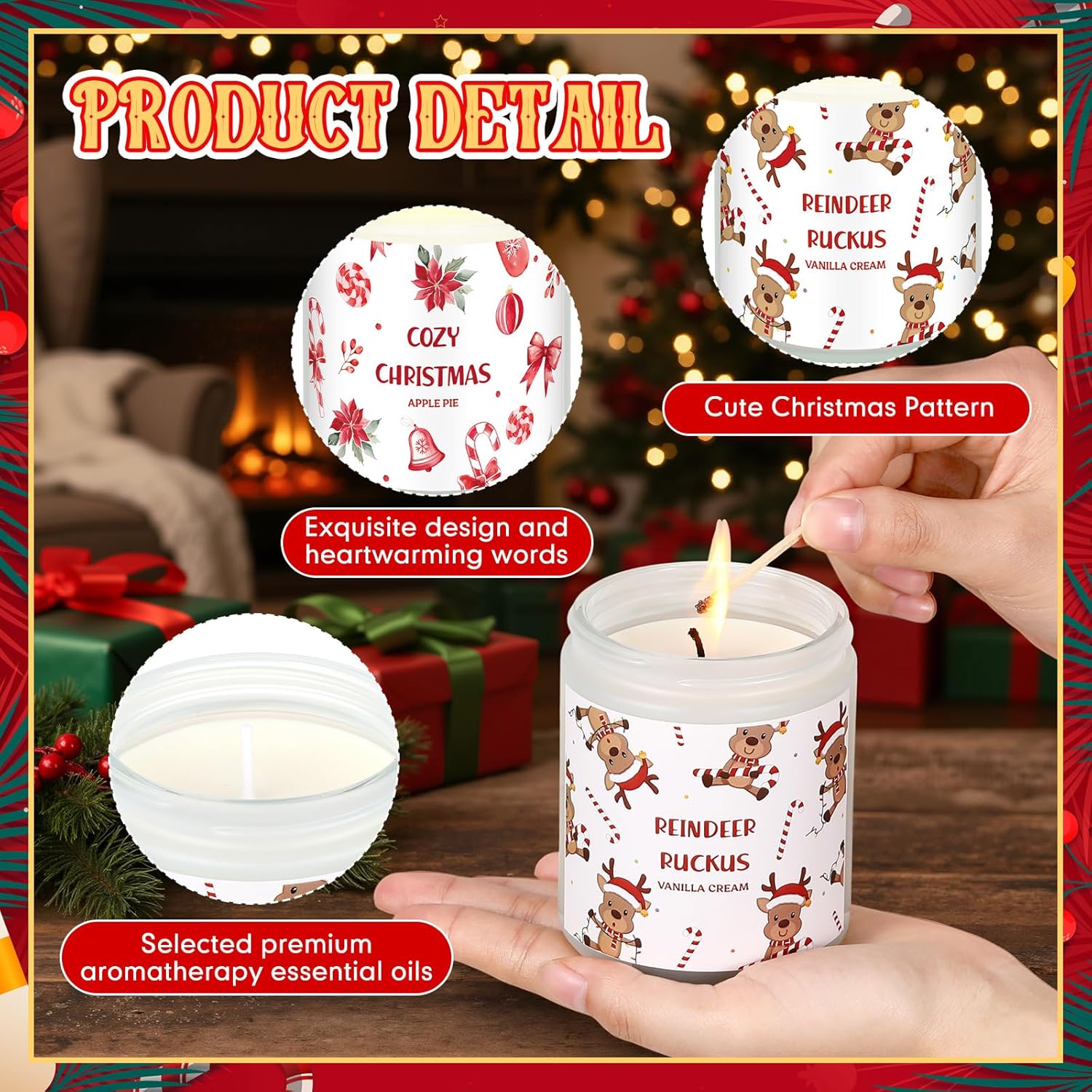 4 Pack Christmas Gifts Scented Candles Set 7Oz Soy Wax Winter Holiday Jar Candle Gingerbread Men Catmas Reindeer Box 4 Scents Xmas Cookies Vanilla Cream Apple Pie Cedar For Women And Mom