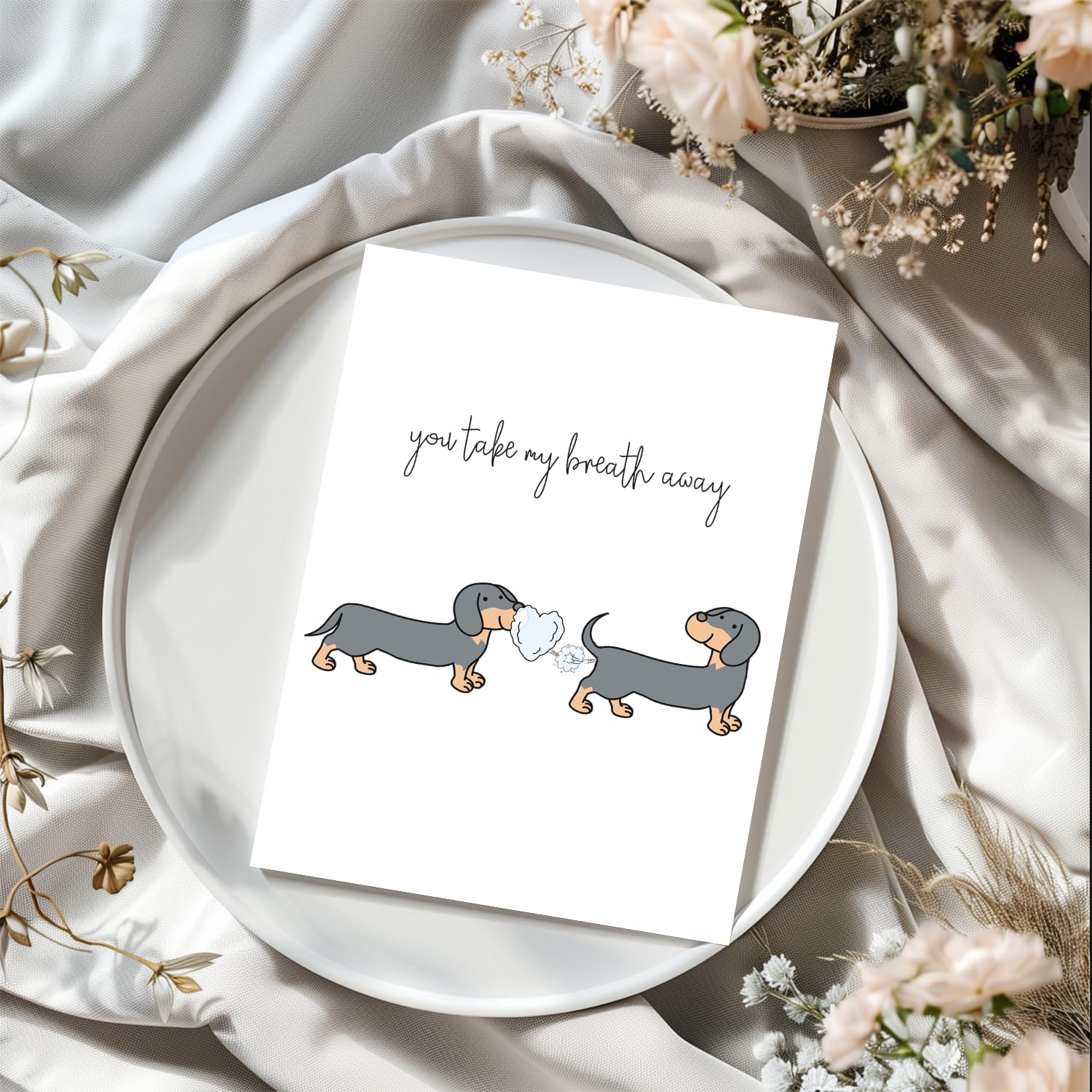 Dachshund Couple Valentine'S Day, Anniversary Greeting Card - 5X7 Inches Modern Cartoon Style