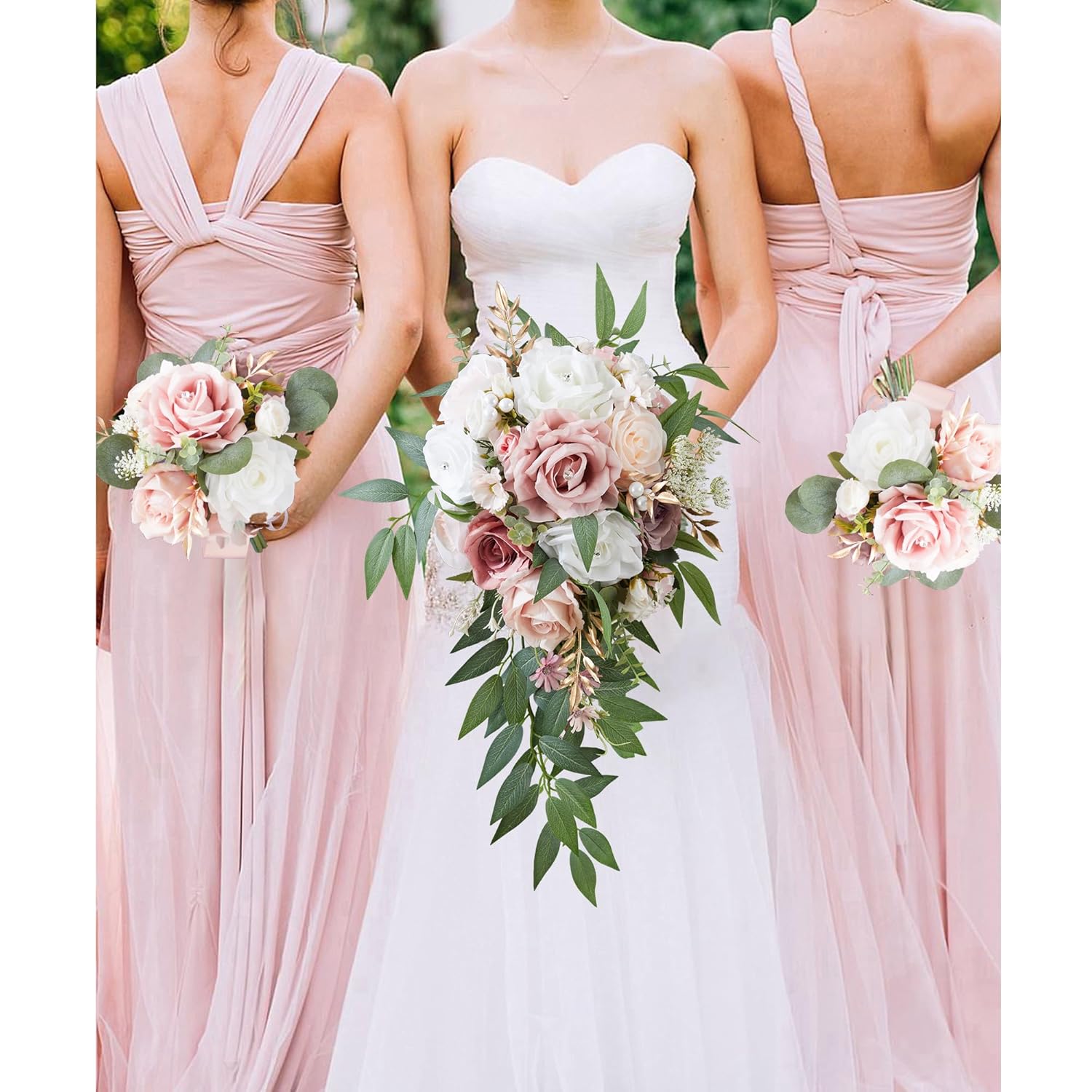 Wedding Bouquets For Bride, Set Of 5, Bridesmaid Bouquet Artificial Flower Bridal Bouquet For Wedding Ceremony Anniversary (Dusty Rose)