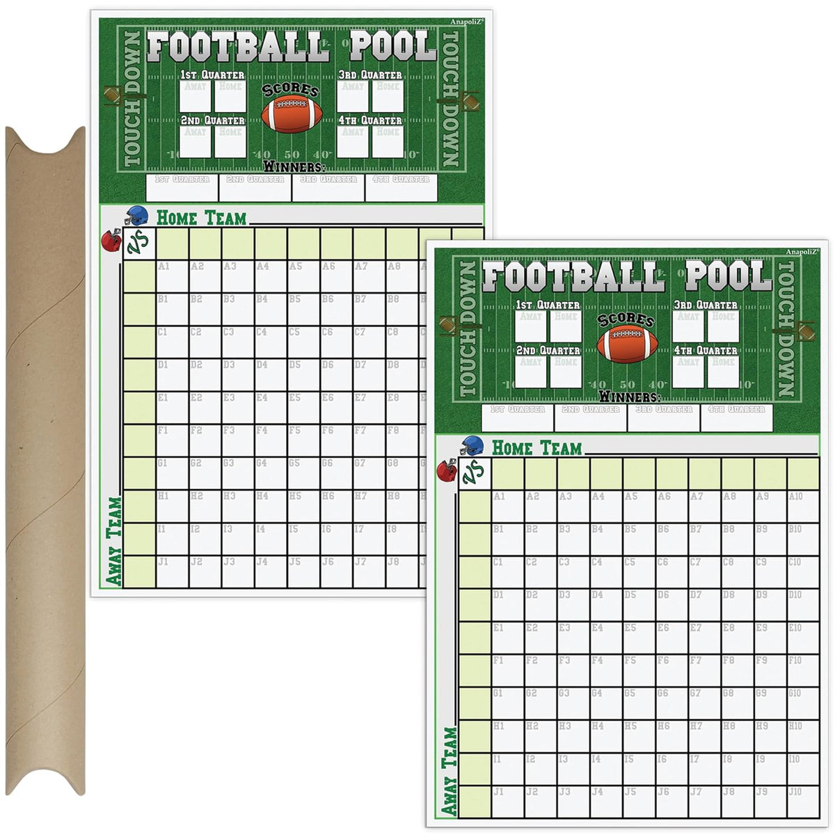 Football Squares Pool Board 2Pc Set | 13 X 19 Inch Large Size | Office Party Pool Poster | Big Game Party Decorations | Football Super Game Bowl Party Pool Poster (2)