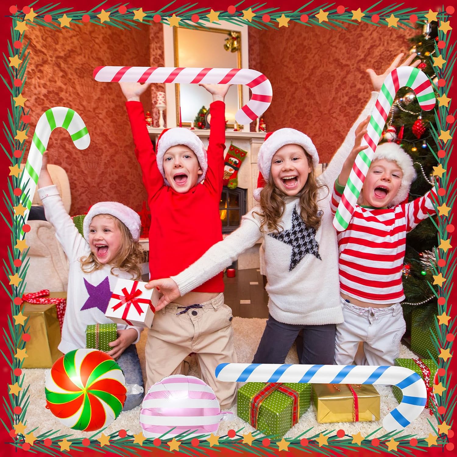 12 Pcs Inflatable Candy Canes For Christmas 35 Inch Jumbo Santa Candy Canes 18 Inch Lollipop Balloon Christmas Tree Hang