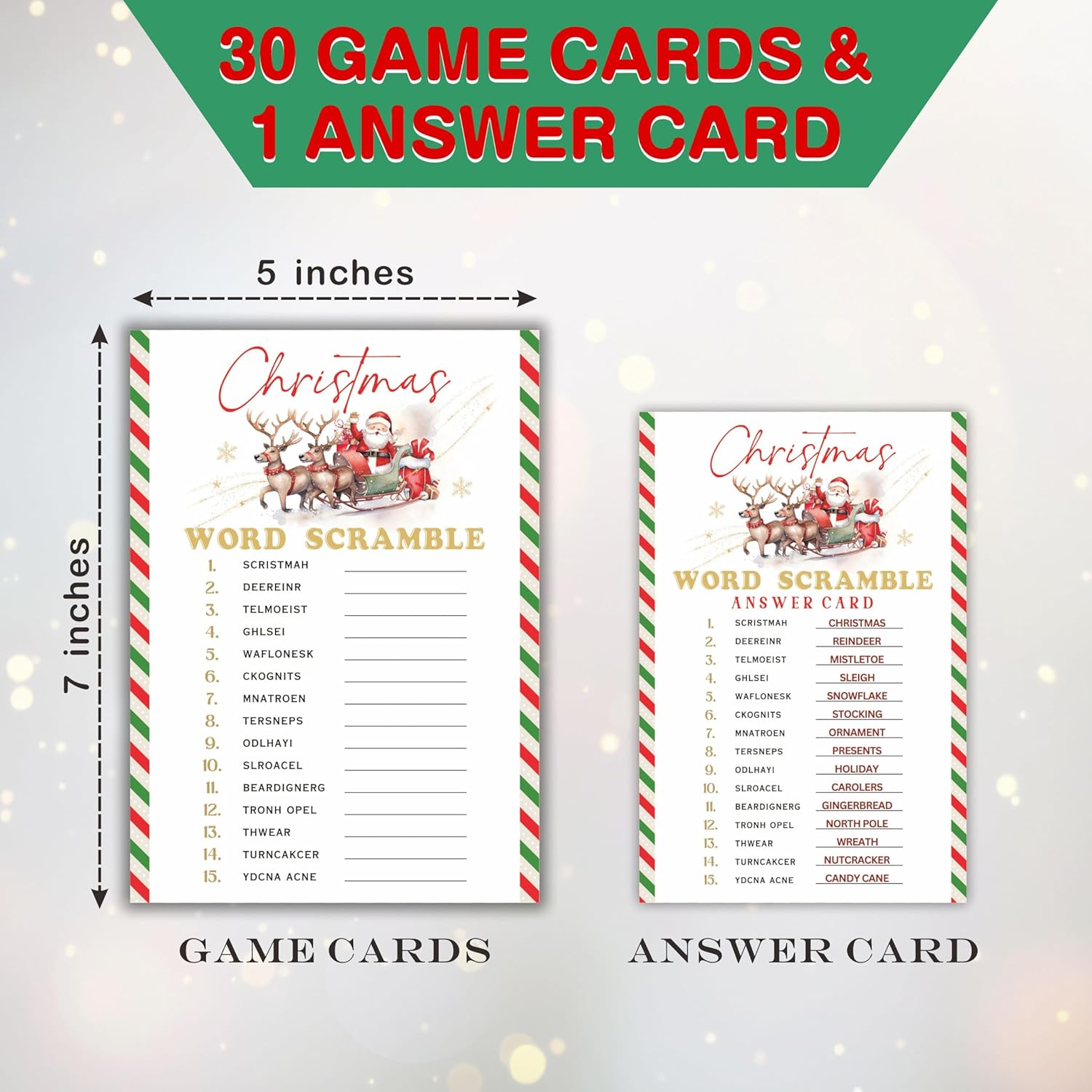 Christmas Party Games (30 Cards) - Word Scramble - Elk And Santa Claus, Word Game Cards, Christmas Icebreaker Games For Families, Companies, And Large Groupss - B06