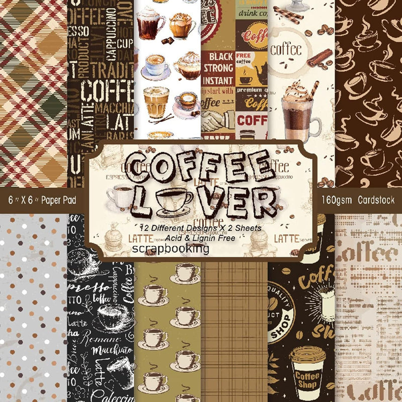 Vintage Coffee Scrapbook Paper Pad 6X6–Coffee Themed Pattern Paper For Scrapbo