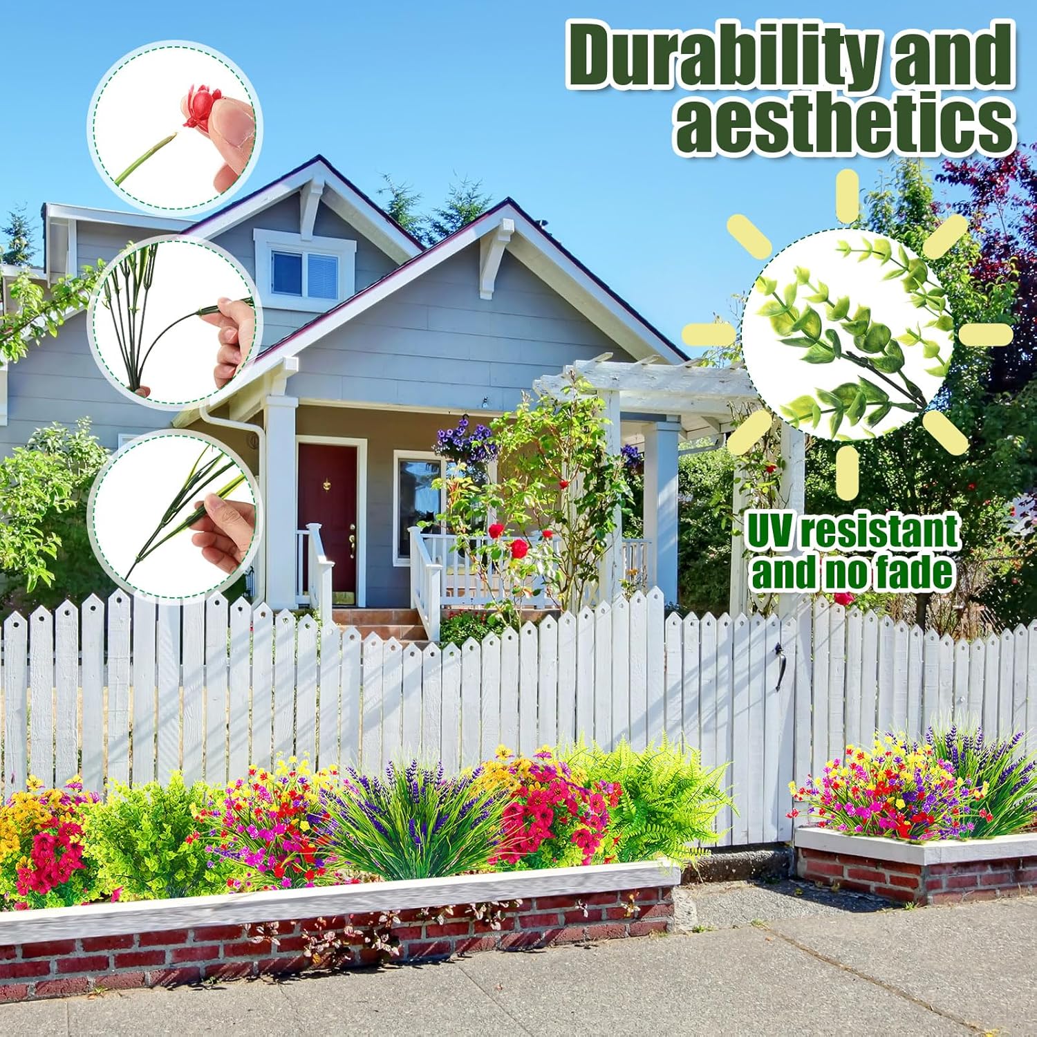 58 Pcs Outdoor Plastic Flowers Bulks Artificial Plants Uv Resistant Faux Plants Boxwood Stems Fake Shrubs Hanging Flower For Indoor Home Patio Decoration
