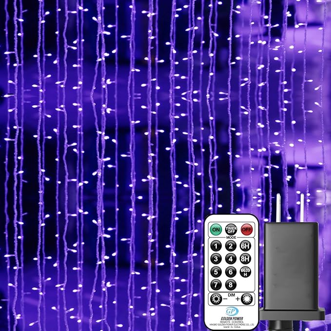 Black Light Curtain String Lights 10FT x 10FT 306 LED UV Glow Party Lights with Remote for Halloween Bedroom Decor