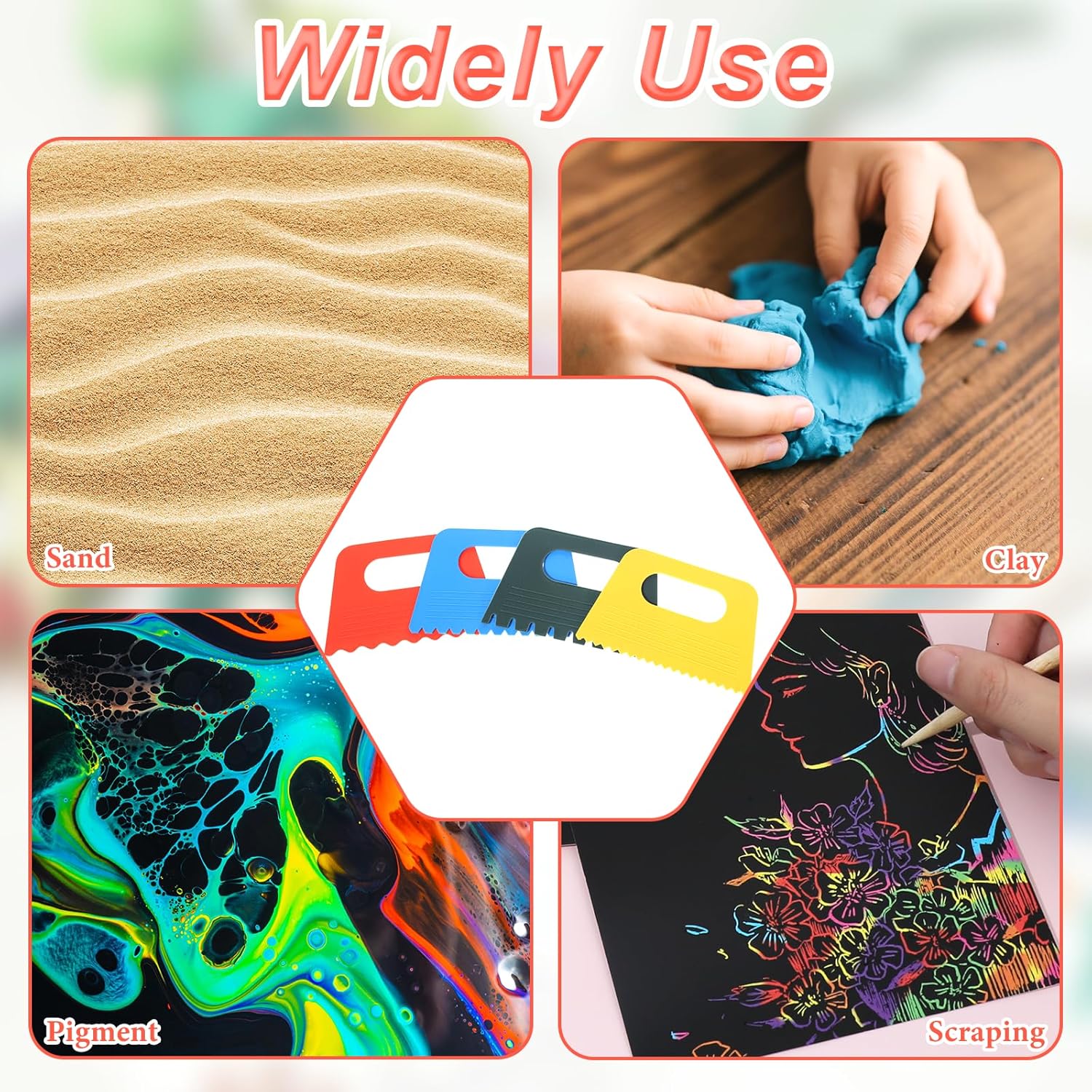 4Pcs Paint Scraper Tool, Plastic Putty Knife Textured Art Tools For Plaster, Diy Graffiti Oil Painting And Drawing Play For Texture Art On Canvas, Putty Acrylic Plaster Art Pottery Scraper Tool
