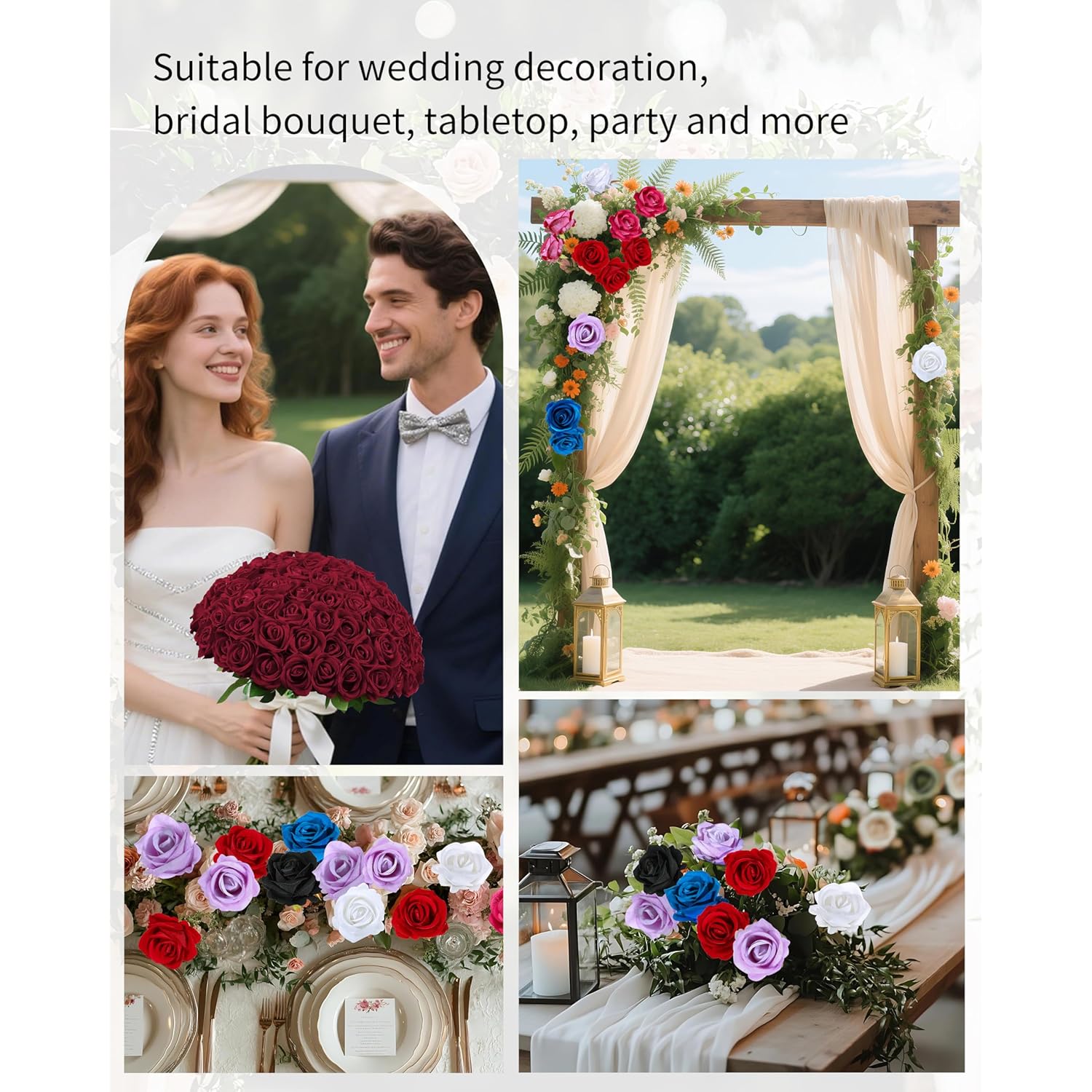 50Pcs Red Roses Artificial Flowers,Fake Velvet Rose Bulk, Artificial Roses Bouquet With Long Stems For Wedding Party Arrangement Centerpiece Decorations(Dark Red)