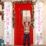 Nut-Cracker Christmas Porch Sign Banner Decoration,Merry Christmas Supplies Pink Christmas Nut-Cracker Door Hanging Banner For 2023 Winter Xmas Front Door Welcome Decoration