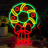 Christmas Wreath Neon Sign Bow Tie Accent Dimmable Led Neon Christmas Light Festive Holiday Themed Lighting Decor For Home, Window, Door, Party?10.2 * 14.6Inch?