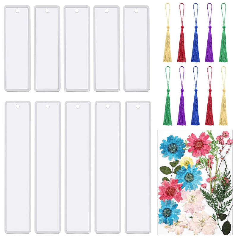20Pcs Bookmark Resin Mold Set, 10Pcs Bookmark Epoxy Casting Molds, 10Pcs Tassels And 1 Pack Of Dried Flowers For Diy Bookmark Making