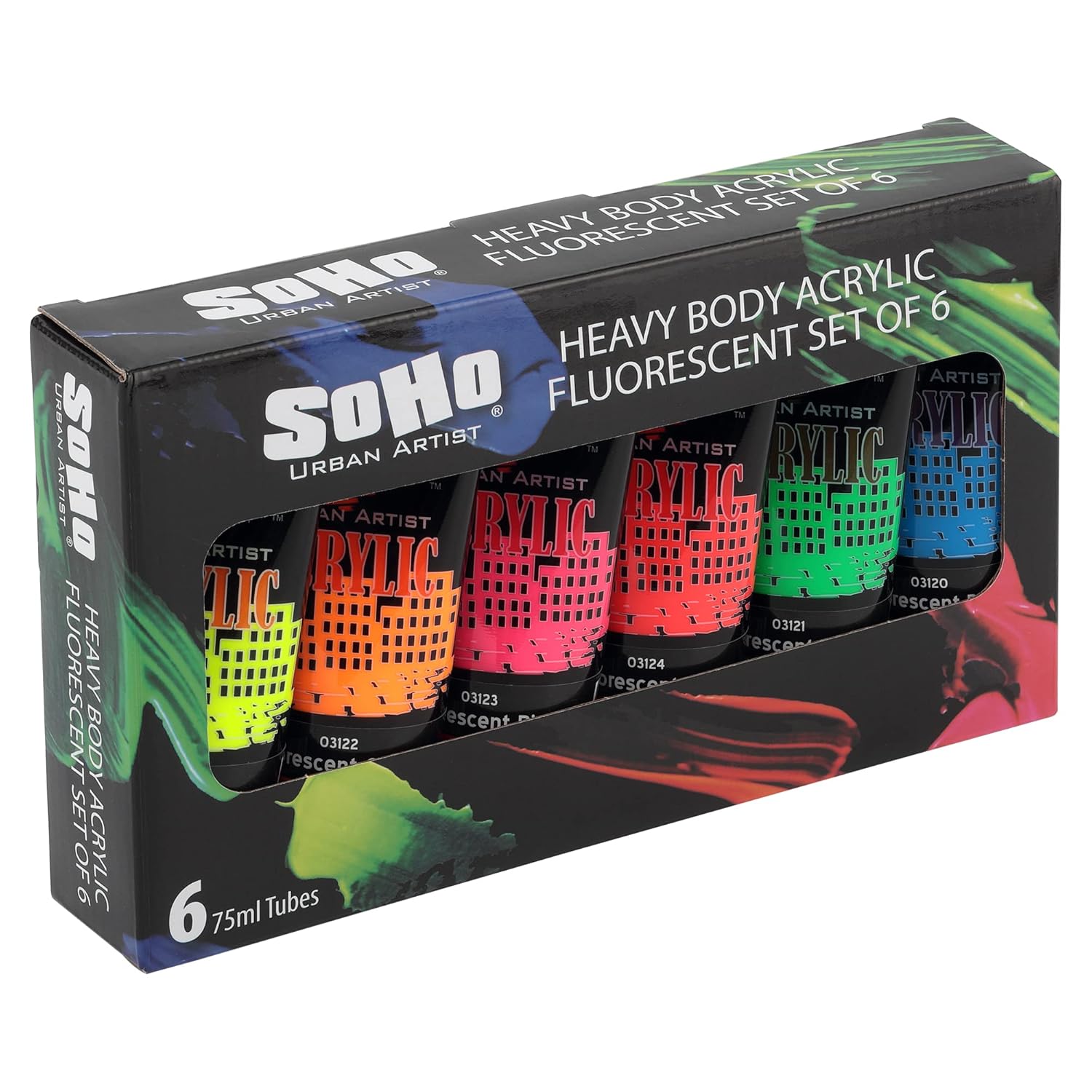 Heavy Body Acrylic Paint - Set Of 6-75Ml - Fluorescent - Thick, Rich Color, Excellent Coverage, Professional Quality - Artists Acrylic Paint