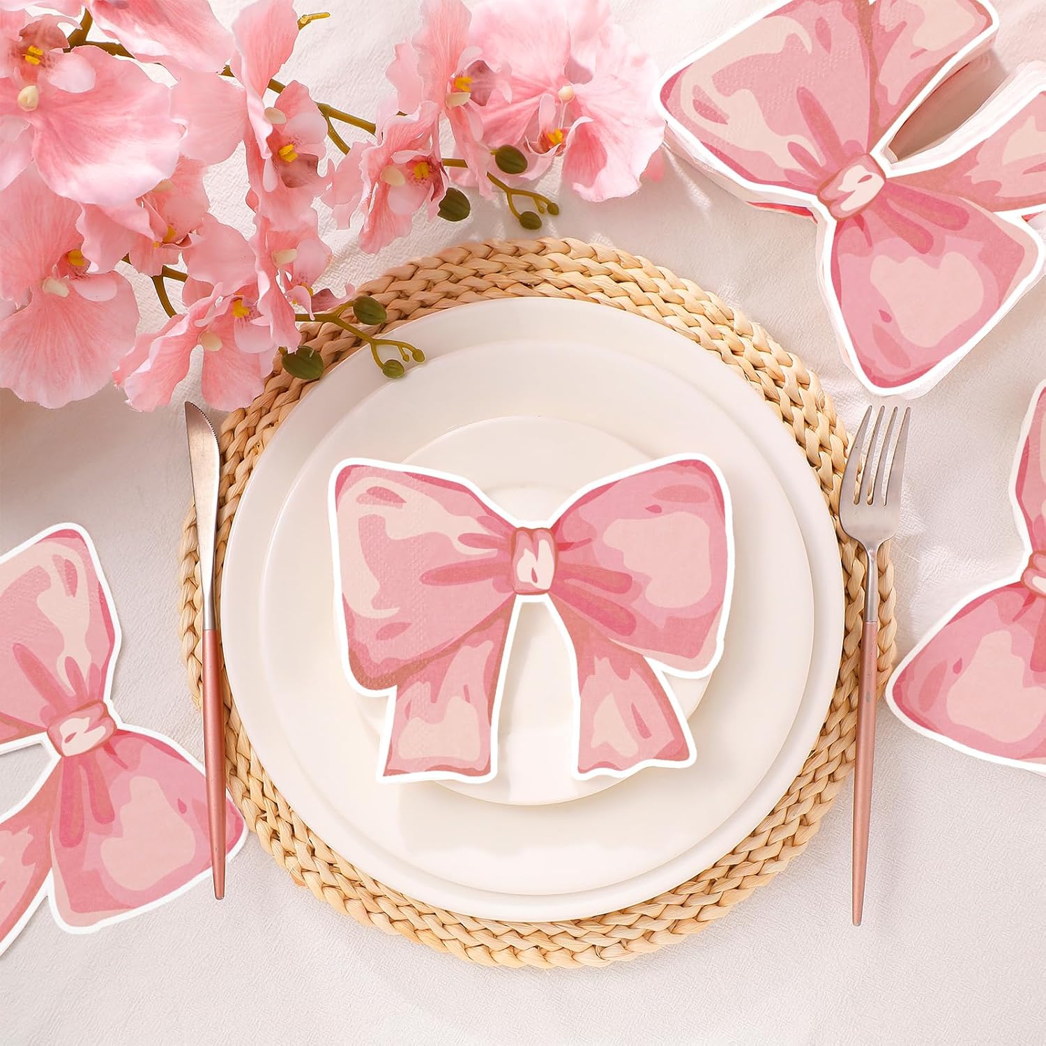50 Pcs Pink Bow Paper Napkins Bowknot Shaped Coquette Bow Napkins For Halloween Christmas Coquette Party Supplies Bachelorette Decorations Bridal Engagement Baby Shower Tea Party