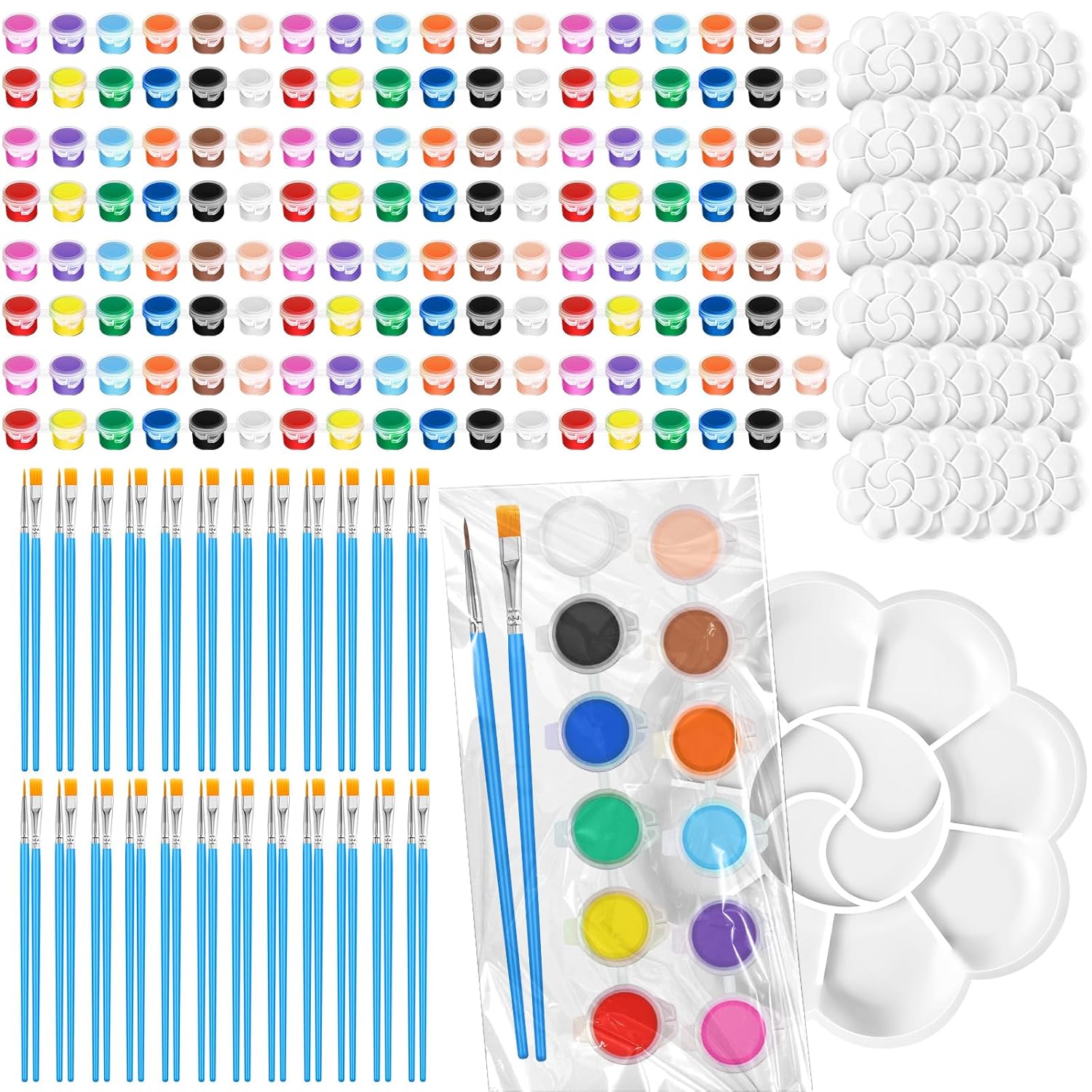 24 Set Mini Acrylic Paint Set For Kids Adults Washable Mini Painting Kit Arts Crafts Party Favors Filled Strips Brushes Palettes Bulk For Classroom Home Kit Supplies (Vivid Color)