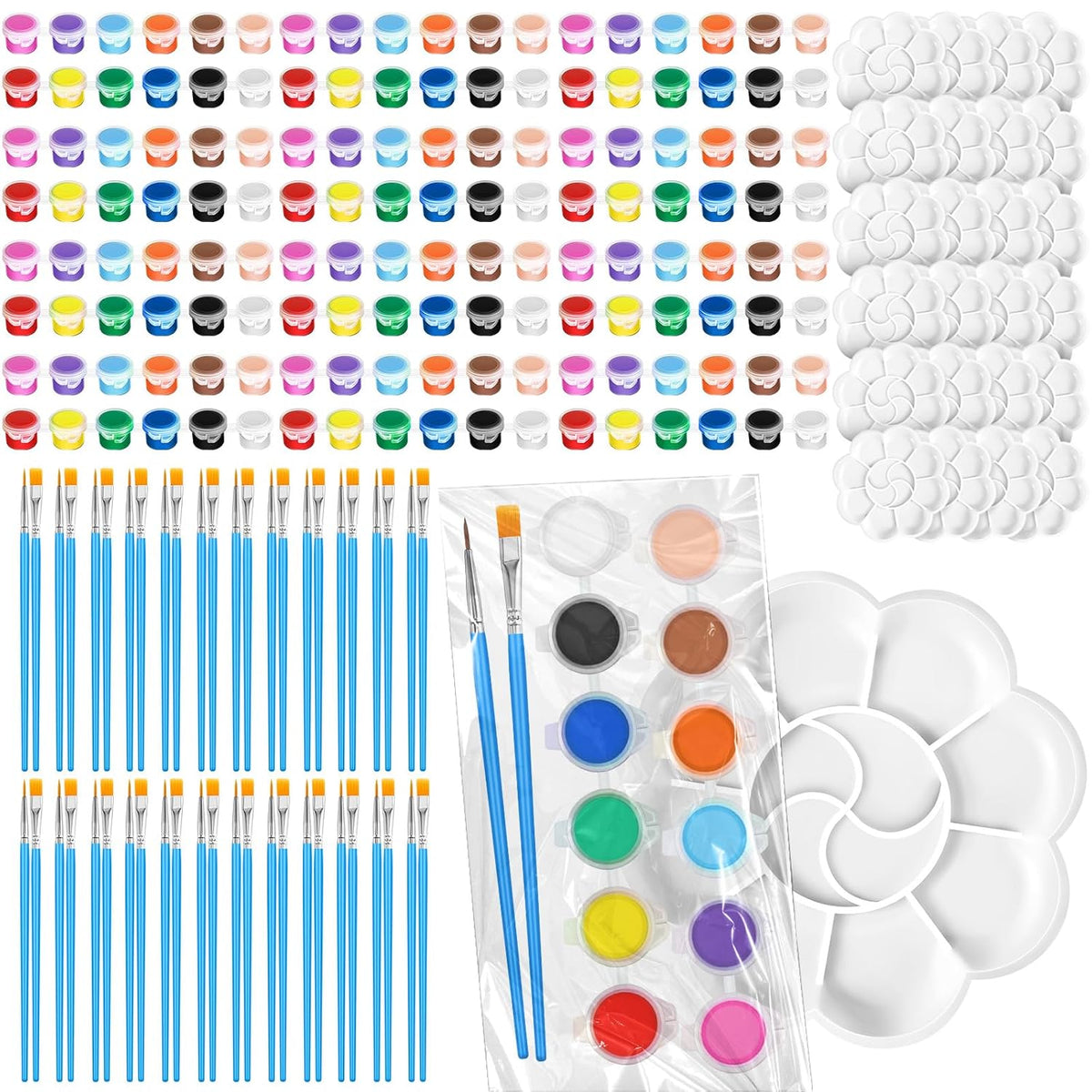 48 Set Mini Acrylic Paint Set For Kids Adults Washable Mini Painting Kit Arts Crafts Party Favors Filled Strips Brushes Palettes Bulk For Classroom Home Kit Supplies (Vivid Color)