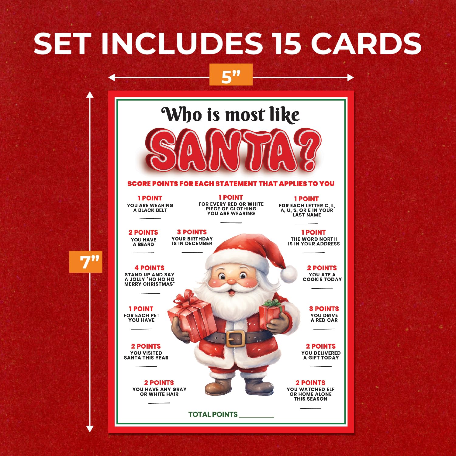 15 Who Is Most Like Santa Clause Game Cards- Fun & Easy For Family Christmas Holiday Office Friends Church Party, Supplies, Activity, Decorations