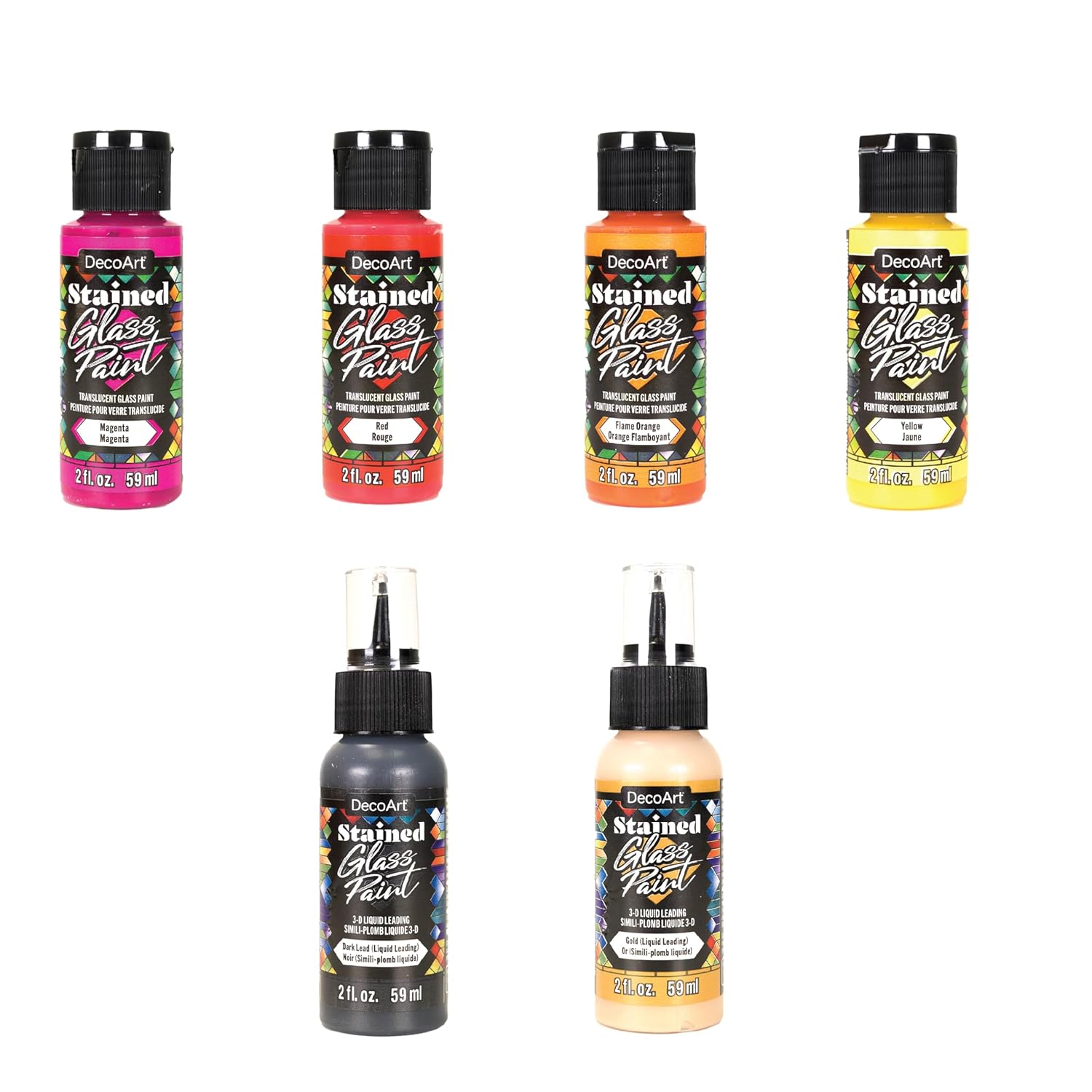 DecoArt Stained Glass Acrylic Paint Set – Warm Colors, Set of 6 (2 fl oz Bottles) – Transparent Glass Paints, Windows & Creative DIY Projects