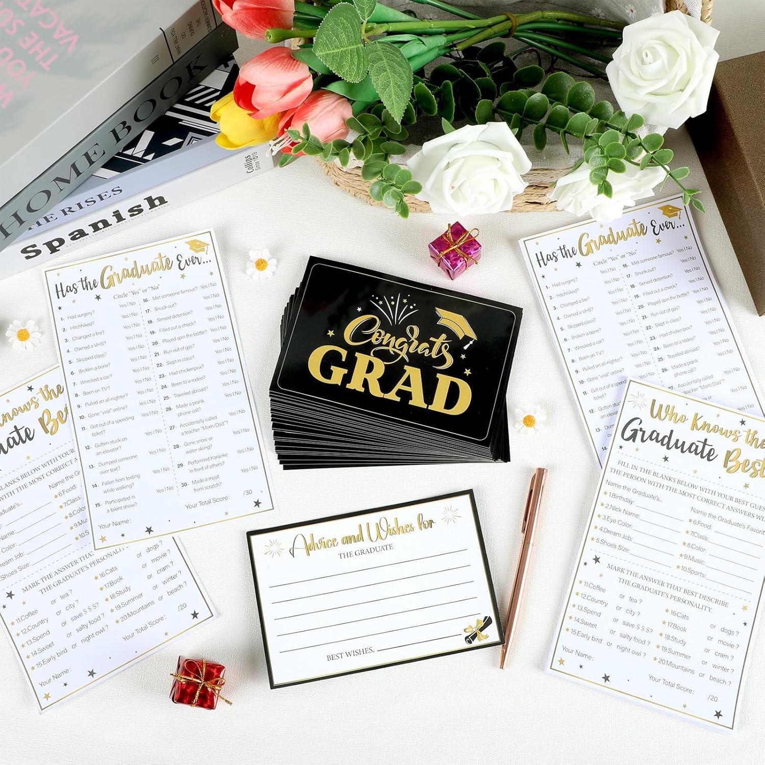 75Pcs 2025 Graduation Party Game Cards Grad Wishes & Advice Cards Who Knows The Graduate Best Cards Has The Grad Ever Game Cards Grad Season Celebration Party Decors Supplies For College High School