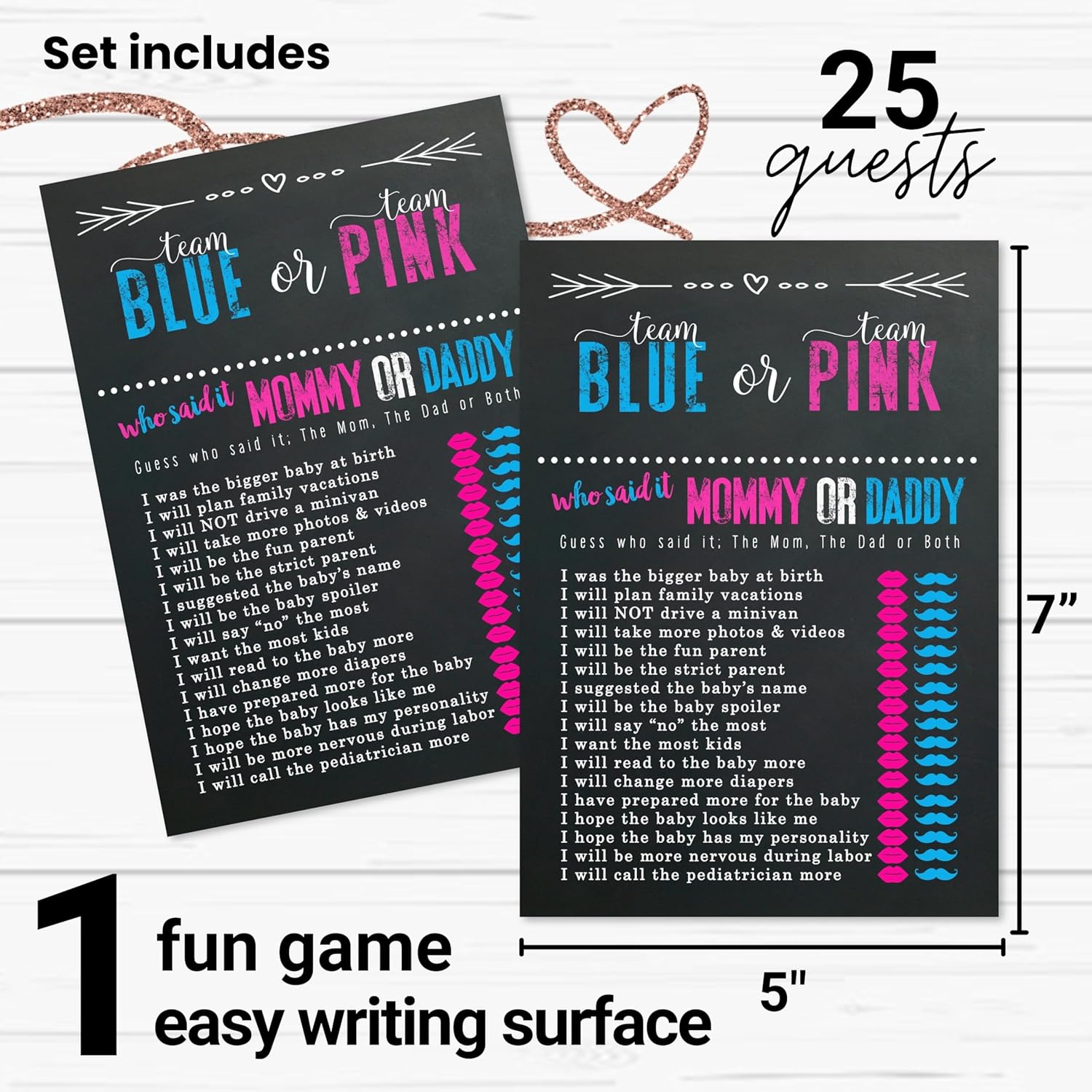 Gender Reveal Games - Guess Who Mommy Or Daddy Game Cards - 25 Pack - Fun Baby Shower Activities For Guests - Neutral Pink And Blue Theme