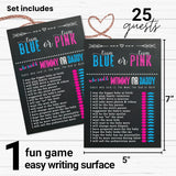 Gender Reveal Games - Guess Who Mommy Or Daddy Game Cards - 25 Pack - Fun Baby Shower Activities For Guests - Neutral Pink And Blue Theme