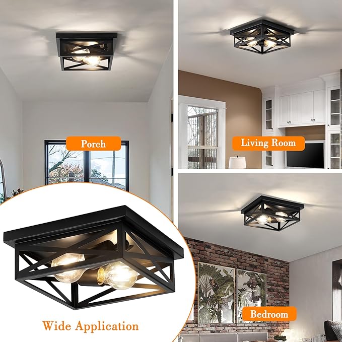 2 Pack Vintage Farmhouse Ceiling Lights 2 Light Flush Mount Industrial Fixtures